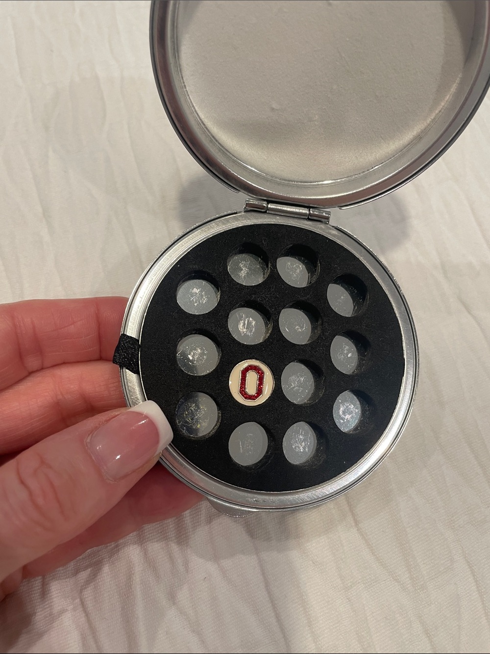 Kameleon Ohio State Block O Pop - Sterling Silver w White & Red Crystals - Picture 3 of 4